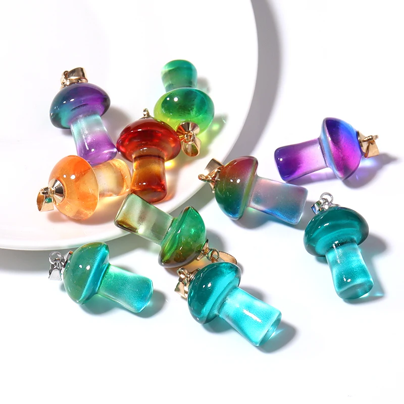

2pcs/lot 22x16mm Lampwork Mushroom Pendants Colorful Glass Beads For Jewelry Making Necklace Accessories Wholesale