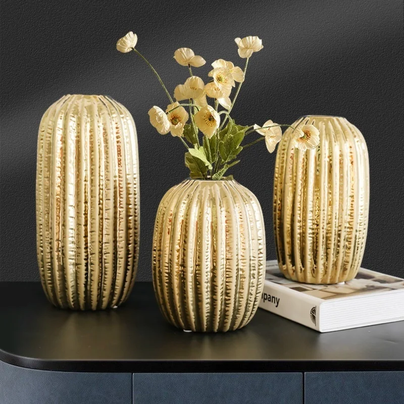 

Nordic style electroplating gold ceramic light luxury vase creative living room soft decoration cabinet flower arrangement