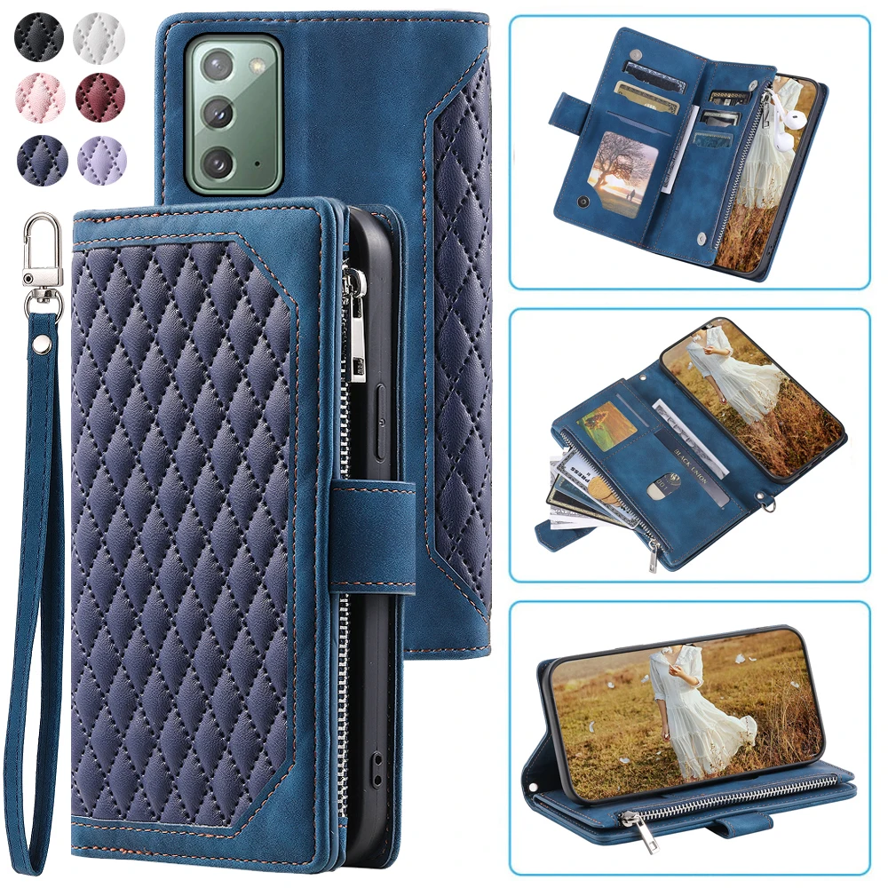 

Модный чехол-кошелек на молнии для Samsung Note20, флип-чехол с несколькими отделениями для карт, чехол для телефона, чехол-книжка с кармашком для карт и ремешком на запястье