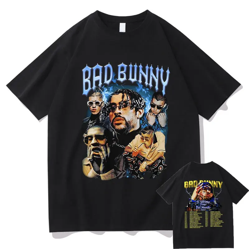 

Bad Bunny El Ultimo Tour Del Mundo 2022 Portrait Graphic Printed Street Short Sleeve T-shirts Men Women Casual Hip Hop Tshirt