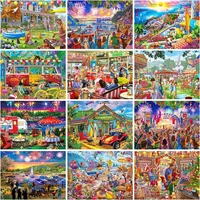 gatyztory diy 40x50cm frame pictures by number color town landscape kits drawing on canvas painting by numbers gift home decor