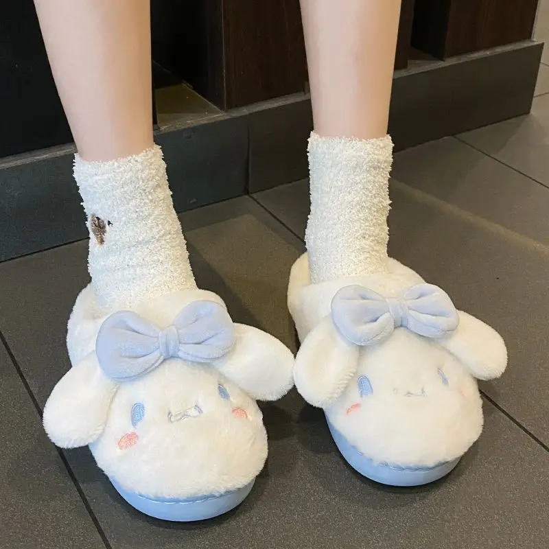 

Симпатичные Sanrio Cinnamoroll хлопковые тапочки, домашние тапочки, сохраняющие тепло, на толстой подошве, рождественский подарок для девушки