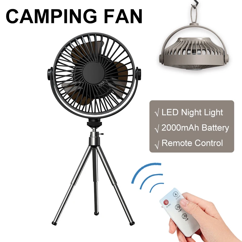 

2022 Multi-function Camping Fan for Tent Usb Rechargeable Outdoor Ceiling Fan with Light Tripod Desktop Portable Remote Control