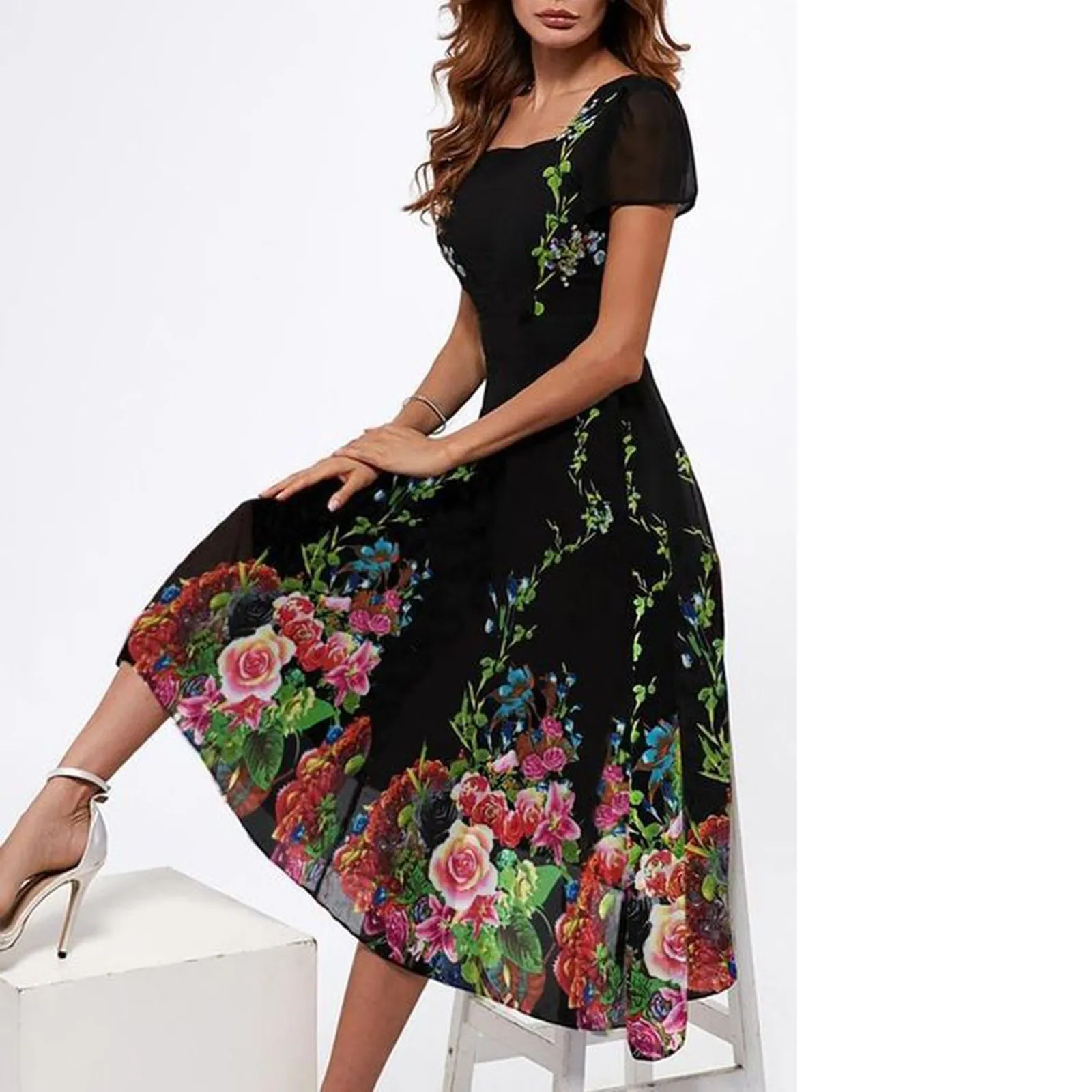 Женское летнее длинное платье Модное новое с цветочным принтом глубоким