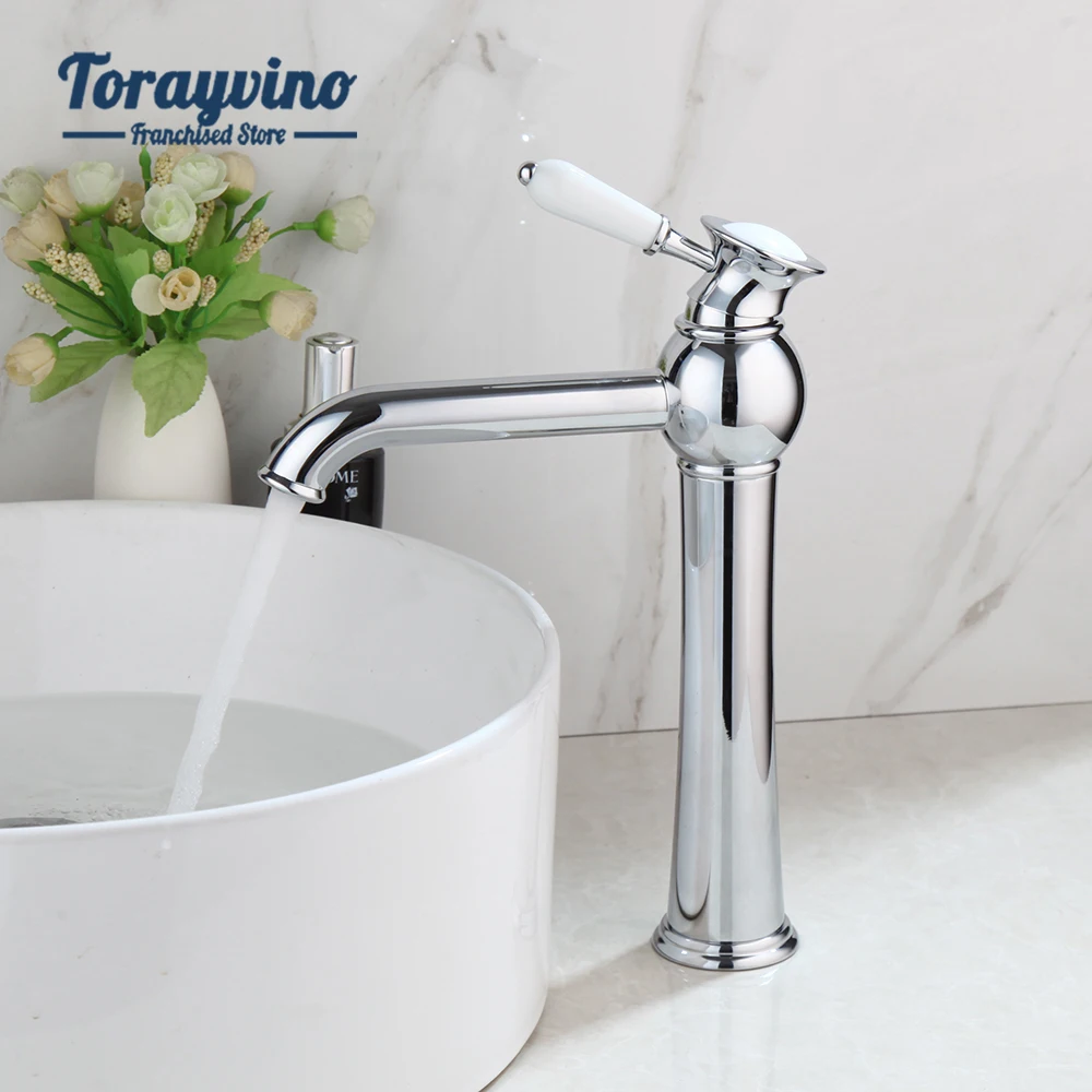 

Torayvino Bathroom Basin Faucet Chrome Finished Brass Single Hole With Ceramic Handle Deck Mounted Hot Cold Water Mixer Taps