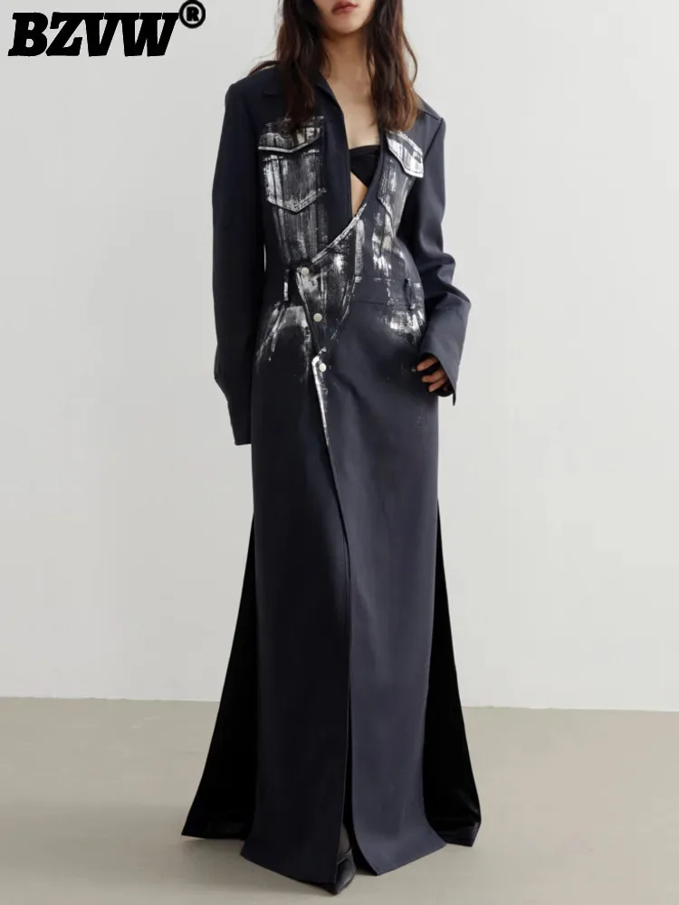 Женский блейзер BZVW свободный дизайнерский Длинный темно-синего цвета модель 1df6138