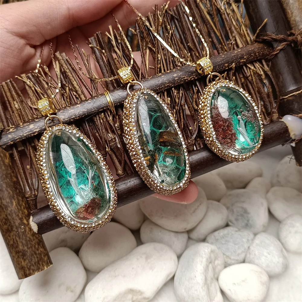 

Ethnic style crystal landscape painting pendant ladies necklace fashion elegant exquisite luxury delicate girl gift jewelry