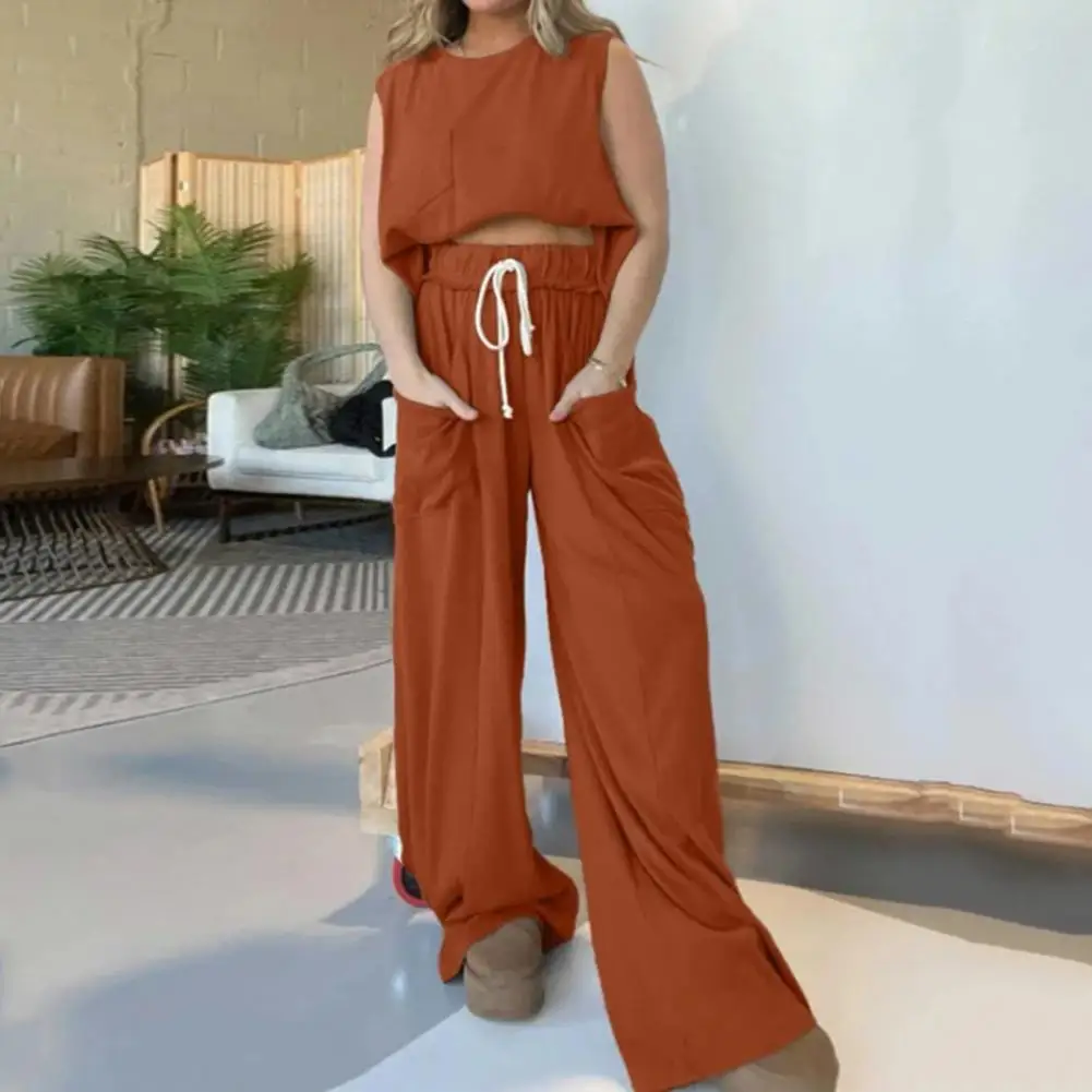 Женский костюм из двух предметов футболка с круглым вырезом без рукавов длинные