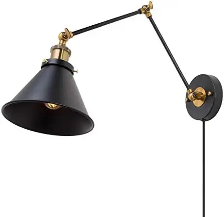 

Sconces, Swing Arm Lamp with Antique Brass Finish, Adjustable Plug-in or Hardwire Light Fixture