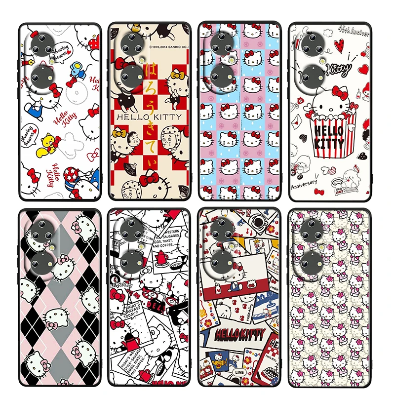 

Gift Girl Hello Kitty For Huawei P50 P20 P30 P40 5G P10 Pro Lite E Plus P9 Lite Mini Soft TPU Silicone Black Phone Case Fundas