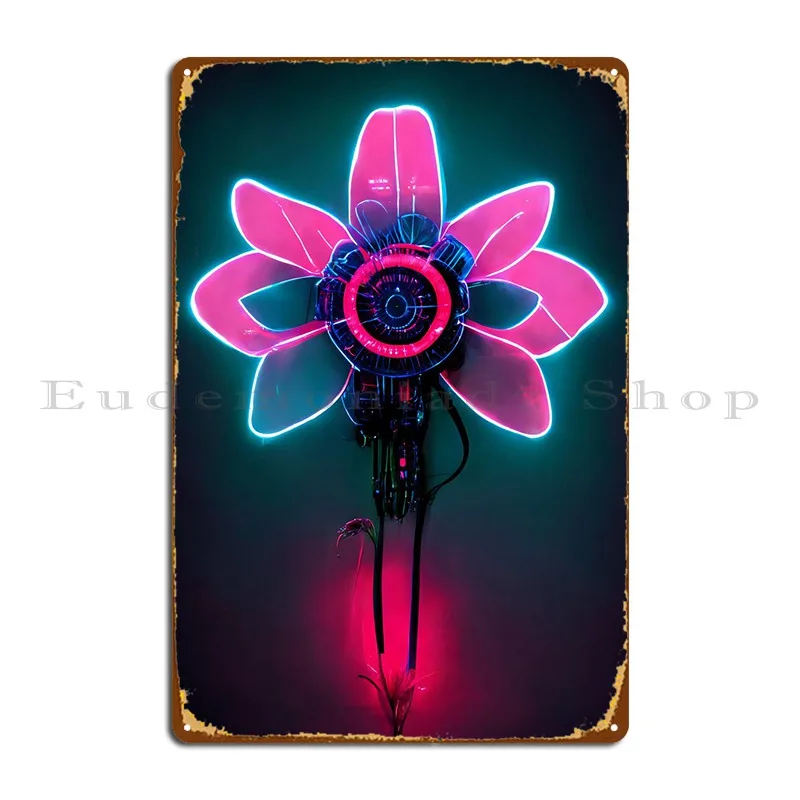 Кибер неоновый Цветок Металлическая вывеска винтажный Настенный декор