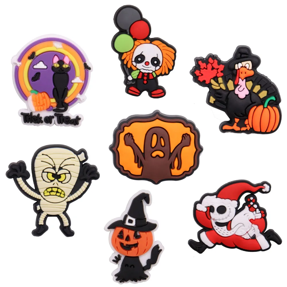 

50pcs Wholesale Skull Mummy Pumpkin Horror Shoe Charms Accessories Decorations PVC Croc jibz Buckle for Kids Party Xmas Gifts