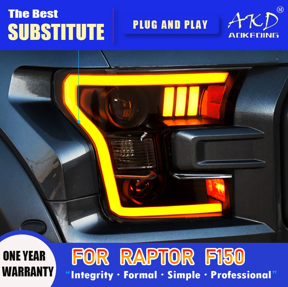 Фара AKD для Ford Raptor F-150 светодиодсветодиодный фара 2015-2020 фары F150 DRL сигнал поворота