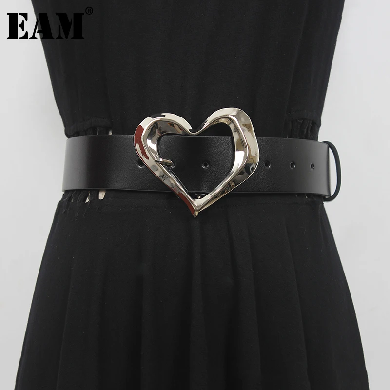 

[EAM] Pu Leather Black Shaped Buckle Long Wide Belt Personality Women New Fashion Tide All-match Spring Autumn 2022 1DE4615