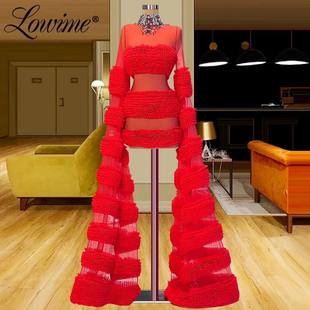 

Lowime Newest 2022 Sexy See Through Cocktail Dresses Party Long Sleeves Prom Gowns Beading Crystals Customized Evening Dress