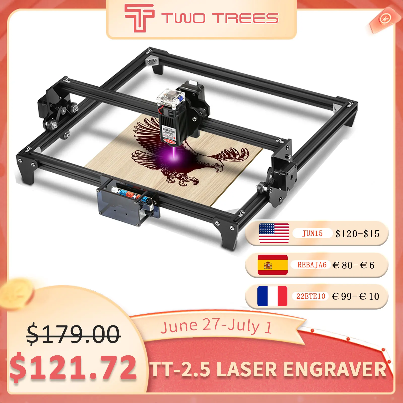 

Лазерный гравировальный станок, устройство для быстрой резки дерева, кожи, металла, акрила, Blu Ray 5,5 Вт, 7,5 Вт, 20 Вт