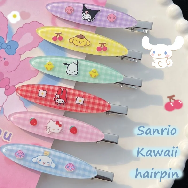 

2 шт. Sanrio Kawaii Hello котенок, зажим для волос Cinnamoroll Kuromi Мультяшные милые винтажные аксессуары для студентов в стиле аниме