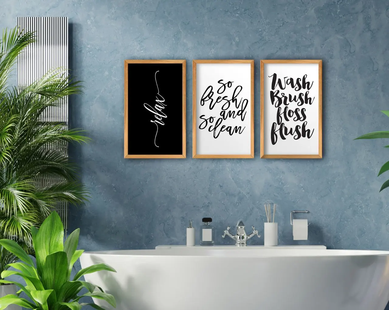 

BK Home Bathroom 3'lü Handmade Wood Framed Tablo-8