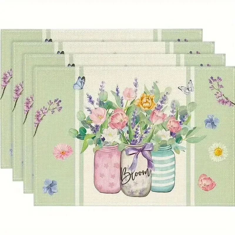 4 шт./компл. ваза с розой и цветочным принтом льняные сезонные коврики для стола