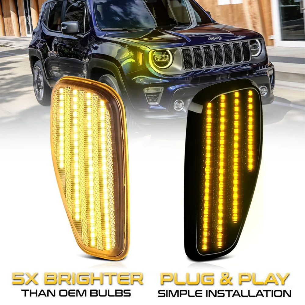 2Pcs LED Car Dynamic Turn Signal Light Side Marker Lamps Blinker Amber For Jeep Renegade BU 2014-2021 OEM# 68256049AA 68256050AA