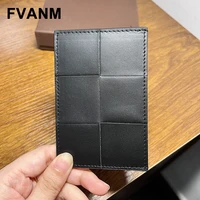 2022 new luxury brand design cowhide simple large plaid ultra thin portable card holder business fashion bank card package black