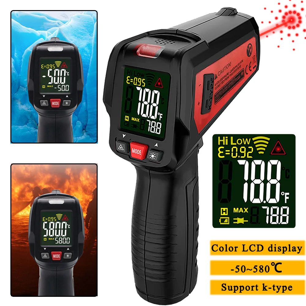 

BSIDE BTM11 Digital Infrared Thermometer IR-LCD Color Screen Temperature Meter -50~580 Non-contact Laser Thermometers Pyrometer