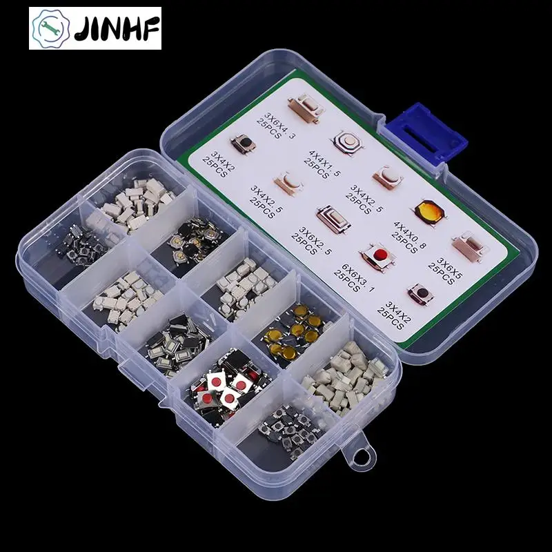 

250 Pcs/1 Set 10 Types Durable Car Remote Control Tablet actile Push Button Switch Car Keys Button Touch Microswitch With Box