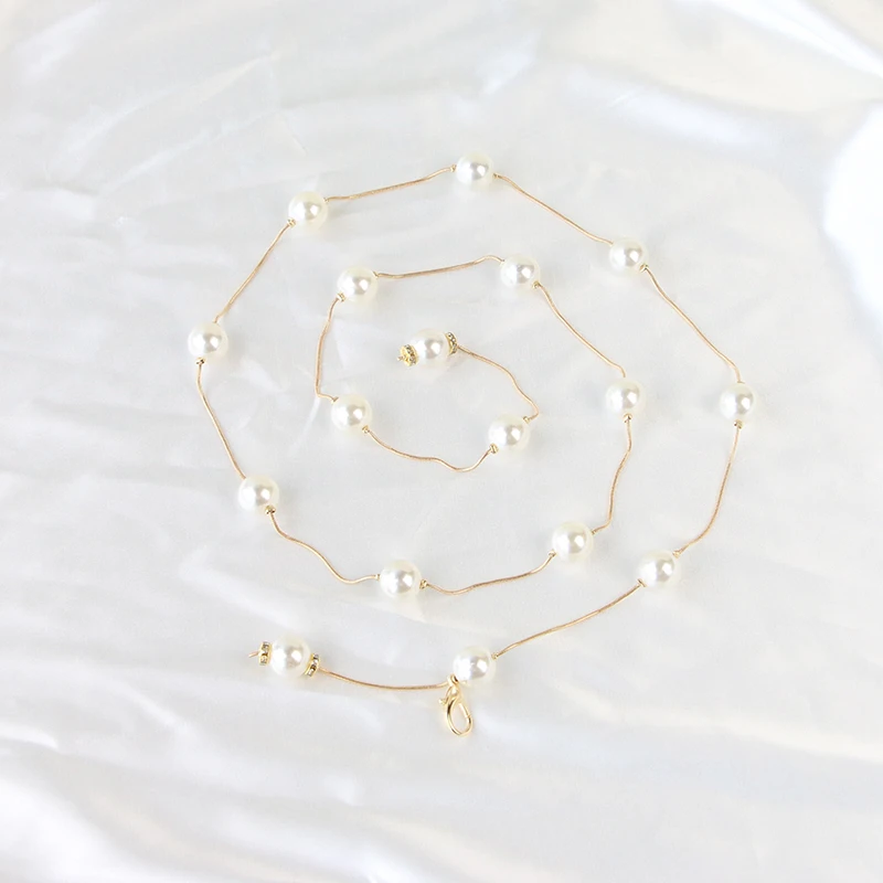 Модный элегантный цепочечный пояс для женщин с жемчугом, регулируемый, длинный, тонкий, талия.