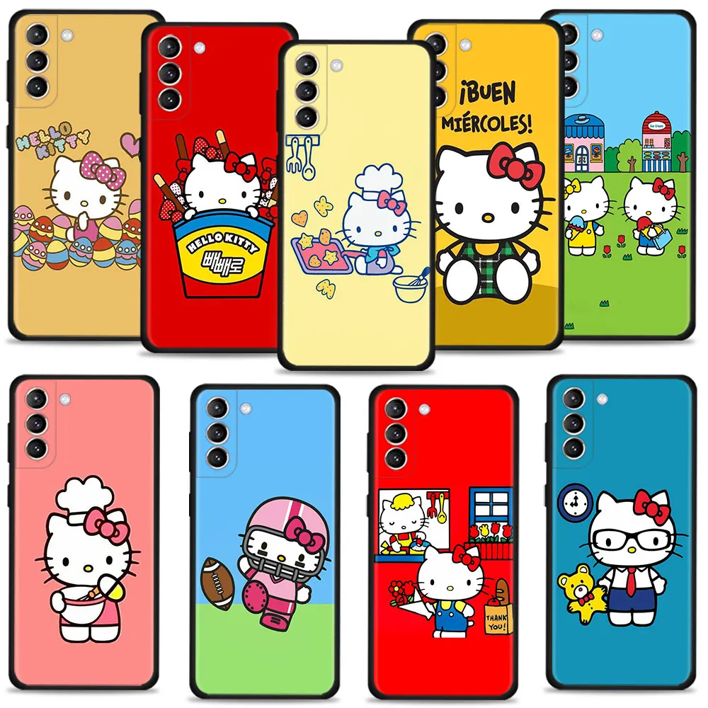 

Cute KT Cat Hello Kitty Phone Case For Samsung Galaxy S22 S21 S20 10 Plus S10 S8 S9 S10e Ultra FE Soft Silicone Cover