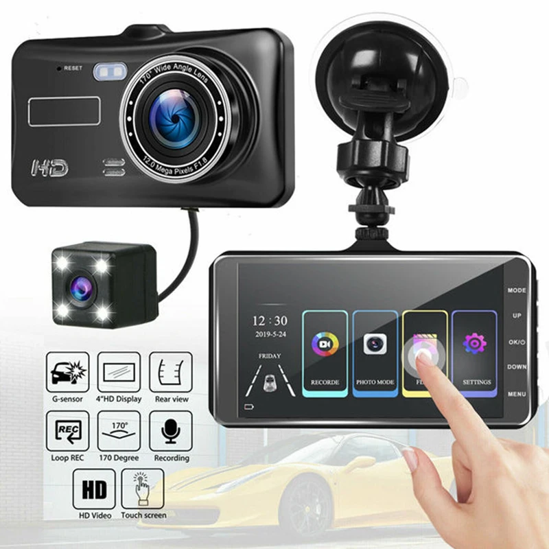 Car Video Recorder Dash Cam Dual Lens HD 1080P Auto Digital 4'' TFT Touch Screen DVR Camera G-Sensor WDR Car DVRS Dashcam Camera