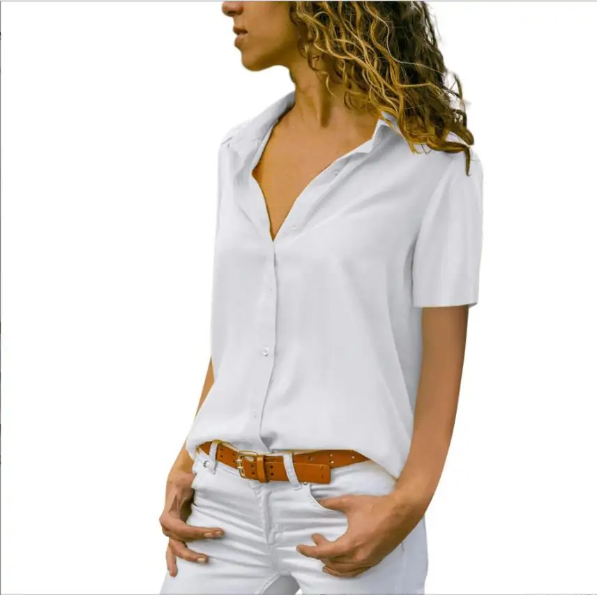 

2023 summer fashion burst solid color women's shirt short sleeve classic shirt top for women