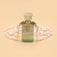 natural stone perfume bottle pendant necklace fluorite bottle long freshwater pearl bead chain for party birthday gift 18x34mm