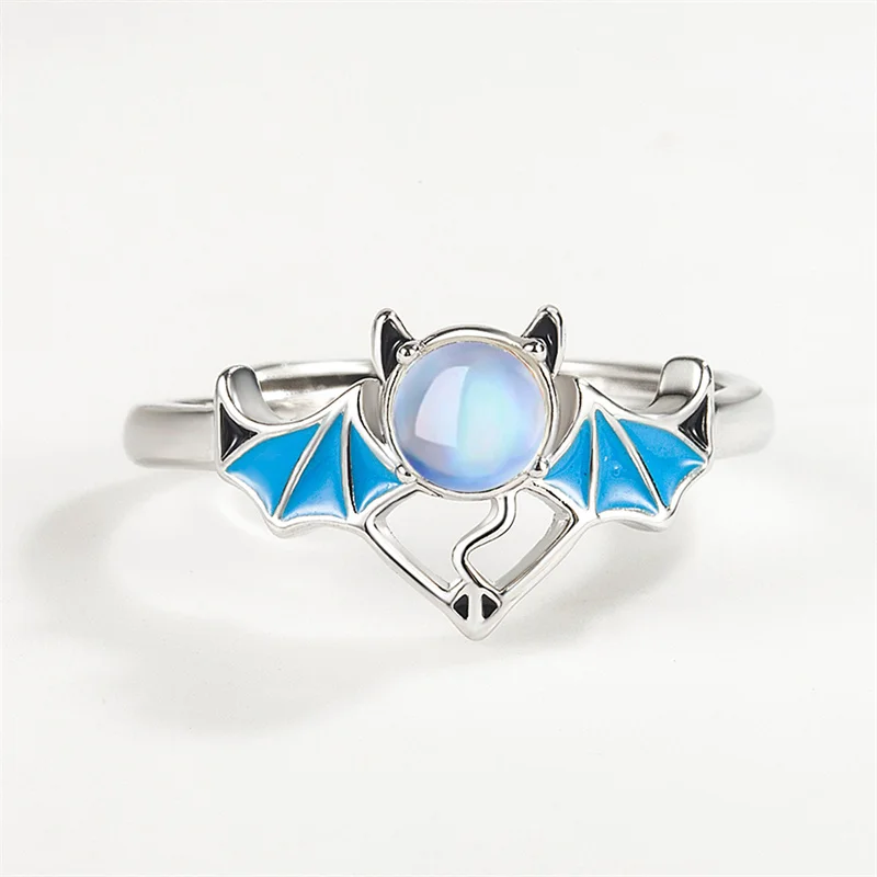 

Trendy Cute Angel Demon Blue Pink Wings Couple Rings For Women Men Adjustable Opening Finger Ring Gothic Jewelry Party Gift