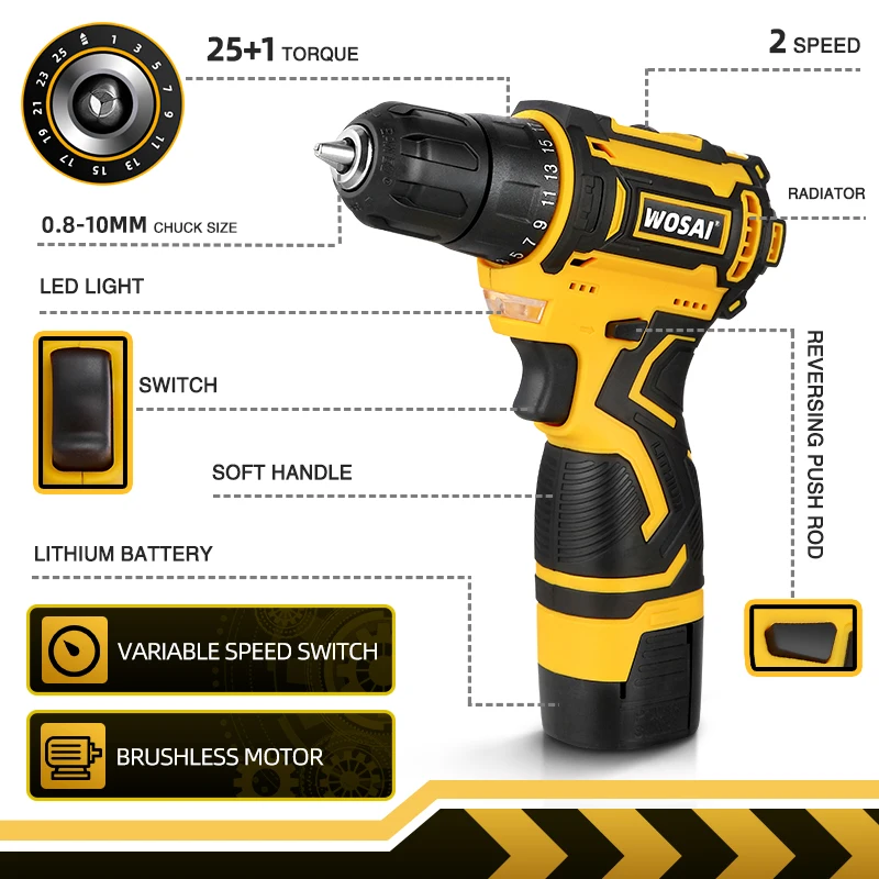 WOSAI 16V MAX бесщеточная Аккумуляторная дрель 32N.m электрическая отвертка 25 + 1