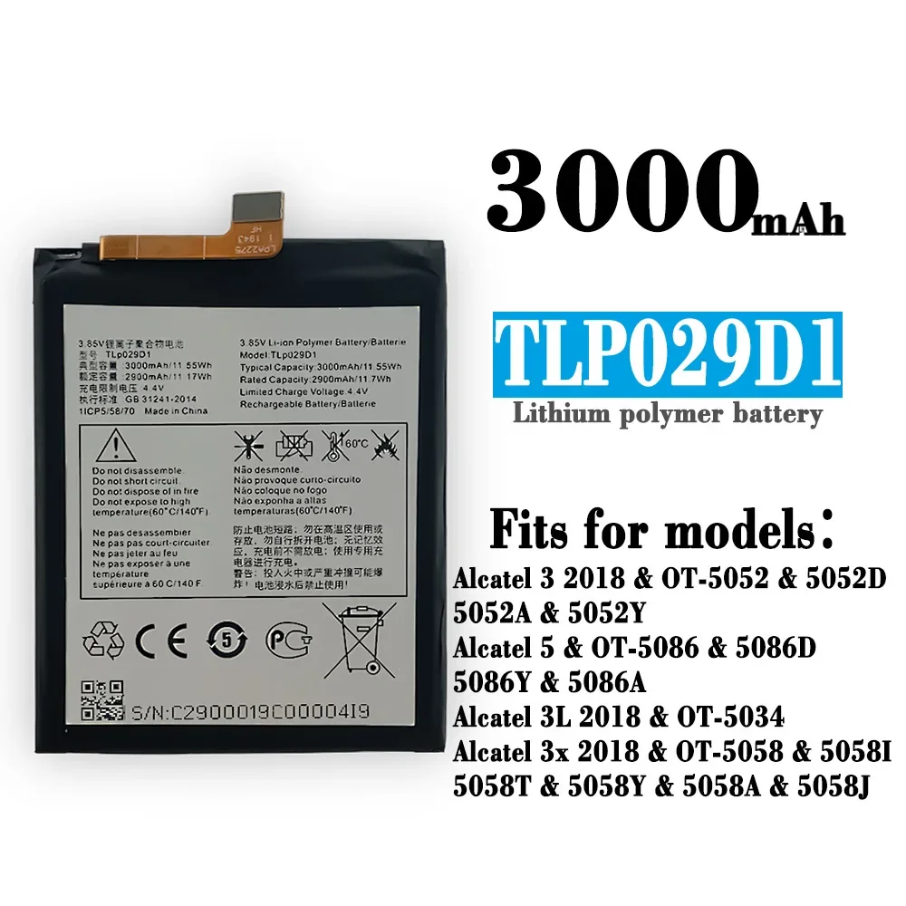 Новый аккумулятор TLp029D1 TLp029D7 3000 мАч для мобильного телефона Alcatel 3 3X 5 TCL V760 Y660 OT-5052D