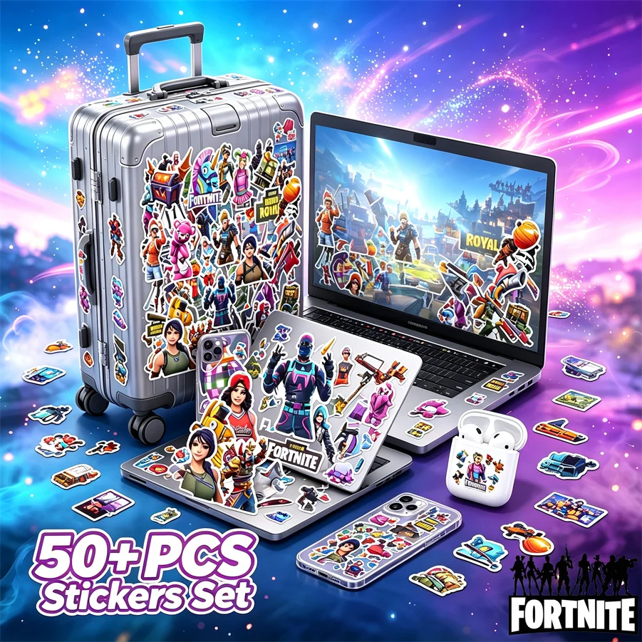 Фото Оригинальные игровые наклейки Fortnite, водонепроницаемые виниловые наклейки для ноутбуков, чемоданов, чехлов для телефонов, наклейки для скейтбордов, игрушки №2