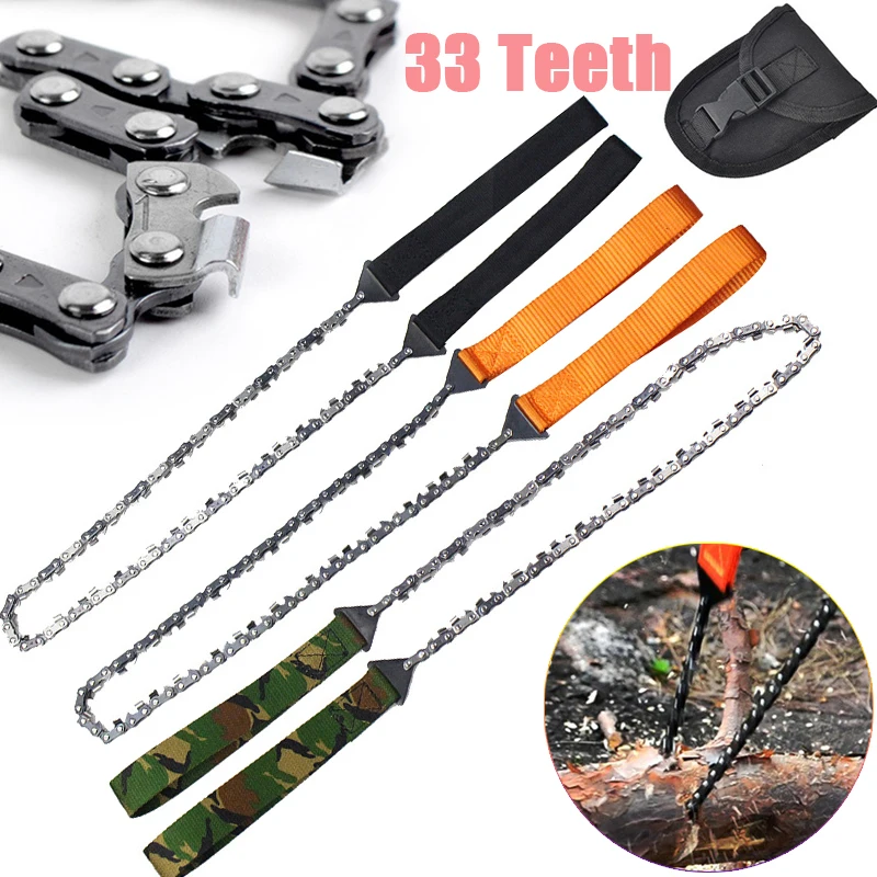 11 33 Teeth Portable Survival Chain Saw Chainsaws Emergency Camping Hiking Tool Pocket Hand Tool Pouch Outdoor Pocket Chain Saw