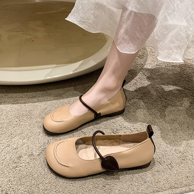 Designer Leaf Mary Jane Shoes U shape Stitching Leather Flats Round Toe Women's Summer Ballerina Dance Shoes 2023 Fahsion