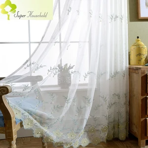 Green Sheer Bead Embroidery Flower Tulle Curtains for Living Room Bedroom Window Screen Villa Customization
