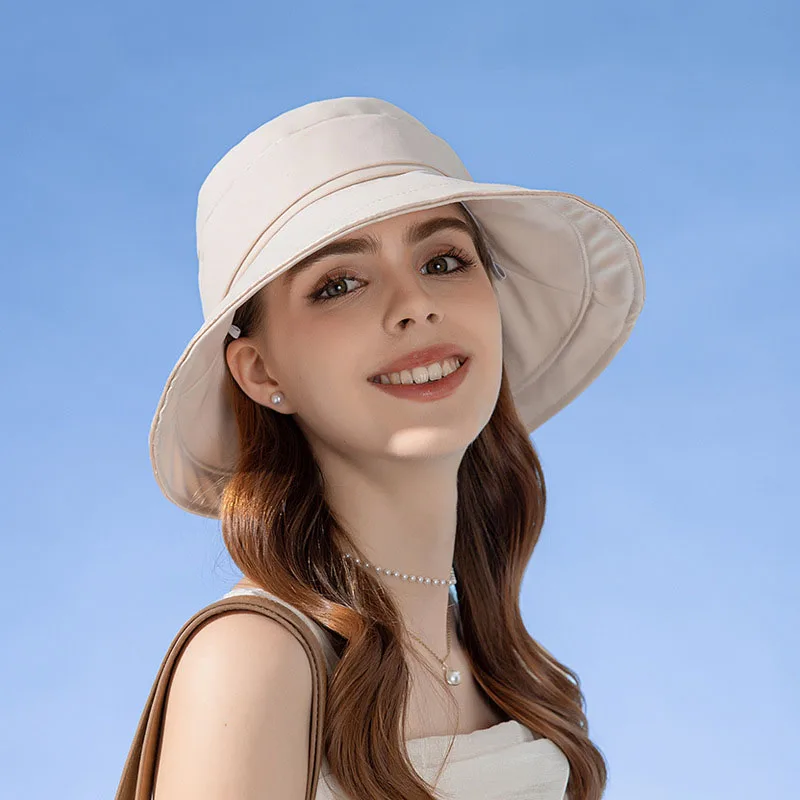 

Women Summer UPF50+ Beach Caps Outdoor Wide Brim Fisherman Cap Fashion Female Anti UV Sun Bucket Hat Lady Panama Cap