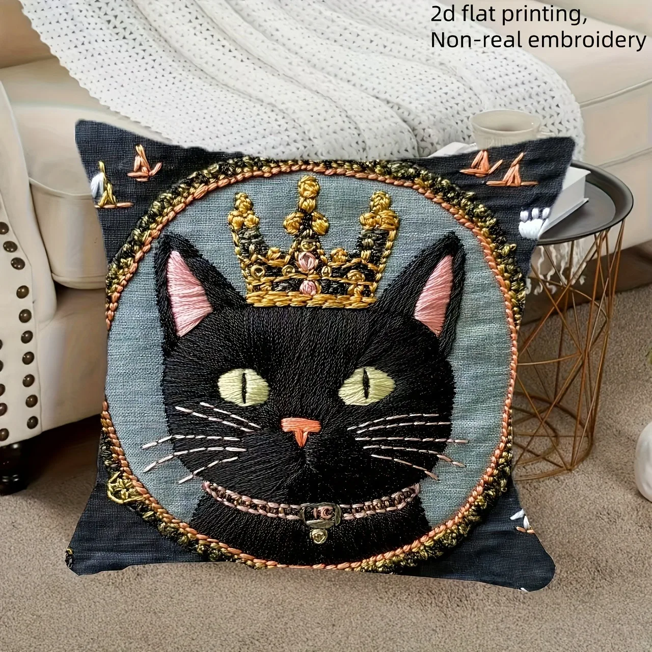 

Наволочка полиэстер велюр Черный кот с короной 40x40 см