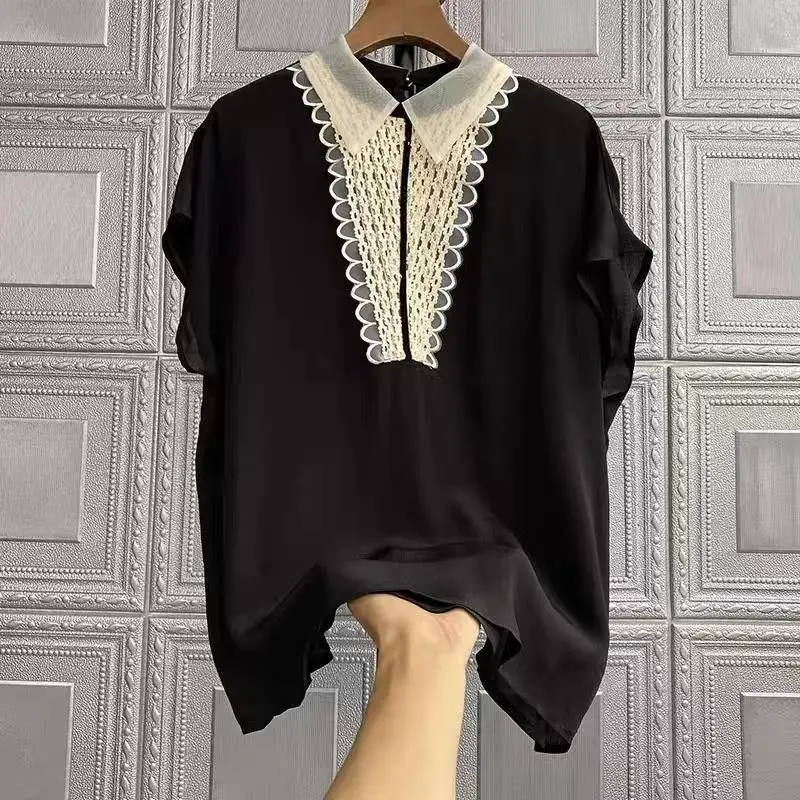 

Women Black Ruffle Sleeve Lapel Shirt Camisas Mujer Women Shirts