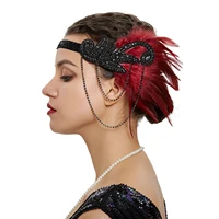 fascinator retro feather hairband stage show bridal prom fringe headband rhinestone studded party headband hair accessor