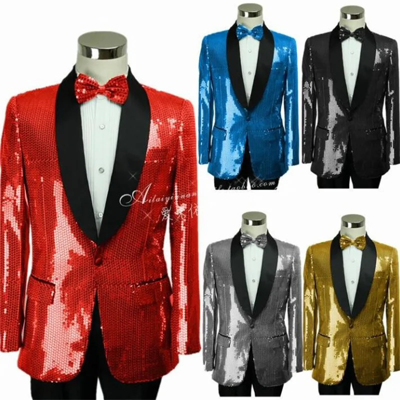 Singer star style stage sequins clothing for men groom suit set with pants 2020 mens wedding suits costume formal dress tie