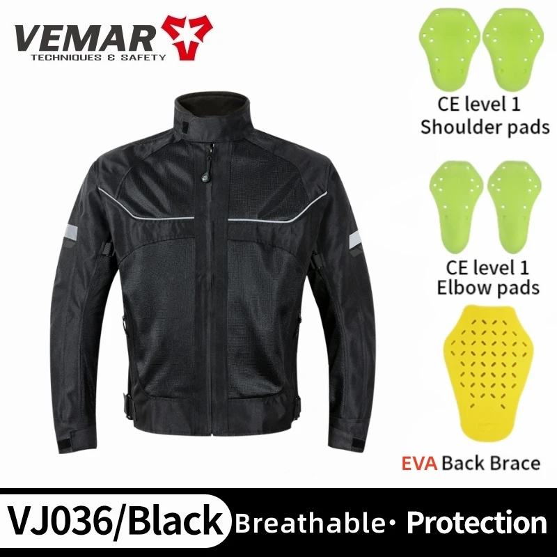 

Мотоциклетная мужская куртка Vemar с дышащей сеткой, защита CE, пальто для езды на мотоцикле, защитная одежда для мотокросса, черный/серый