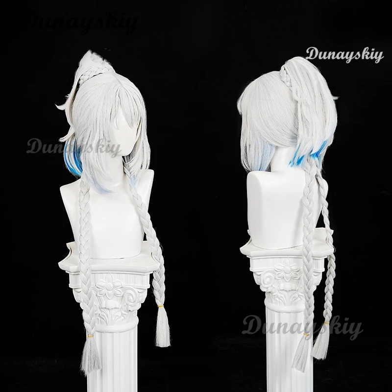 Genshin Impact Muinaa Косплей Парик 100 см Белый Синий Длинные Косы Meztli Springs Natlan Хэллоуин