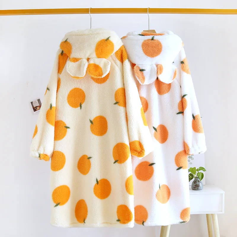 Winter Women's Robes Flannel Pajamas Warm Bathrobe Sleep Lounge Sleepwear Home Wear Pyjama Pour Femme Kawaii Housecoats For Home