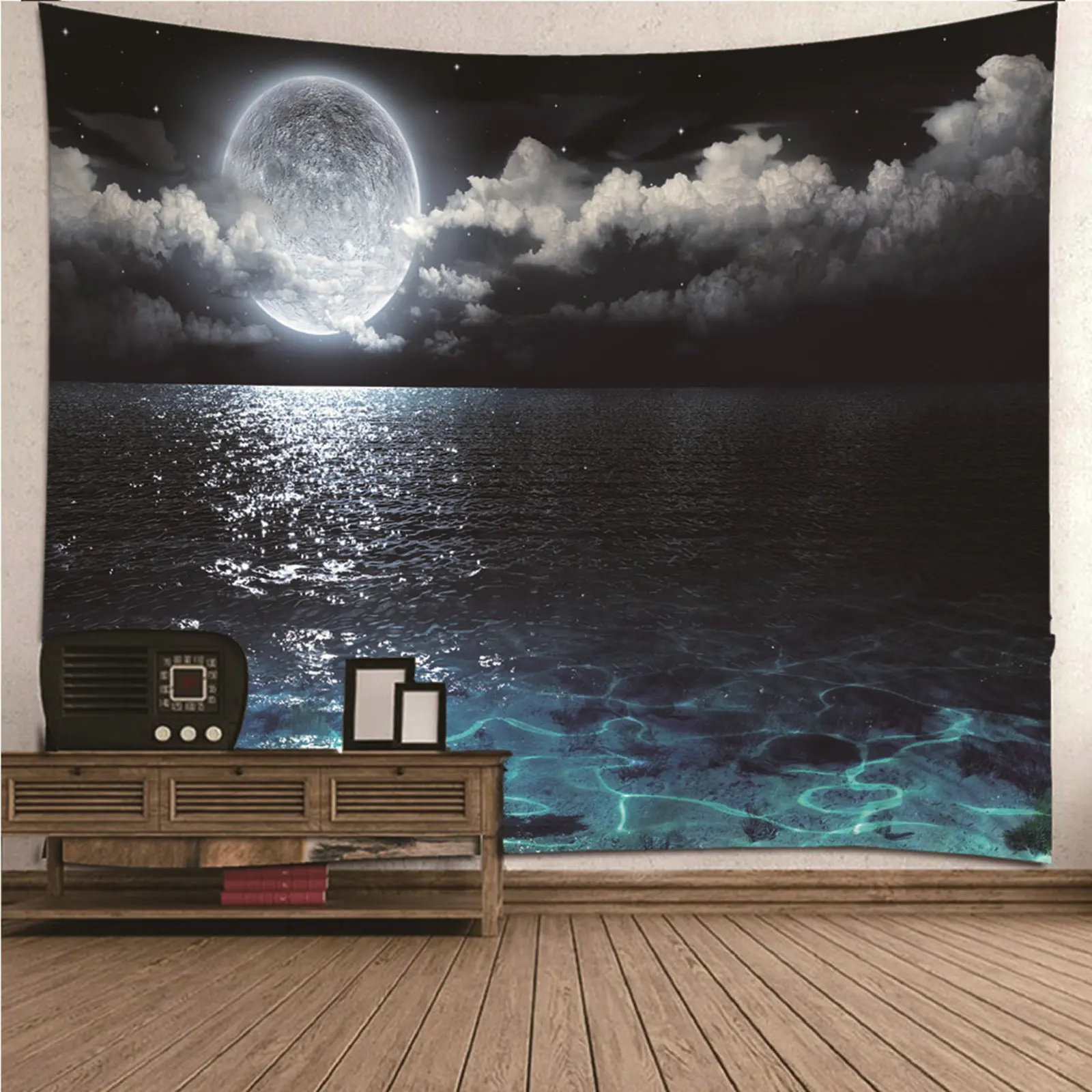 

Hang Wall Decor Wall Covering Bedroom natural scenery Moon Cloud Ocean Wall Hanging Blanket Dorm Art Decor Covering