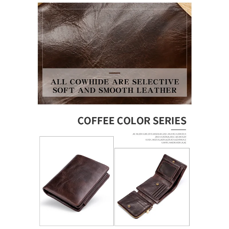 Wallet Credit Card Holder Multifunctional Retro Oil Wax Leather Men's Purses Genuine Large-Capacity Coin Purse Tri-fold Wallets
