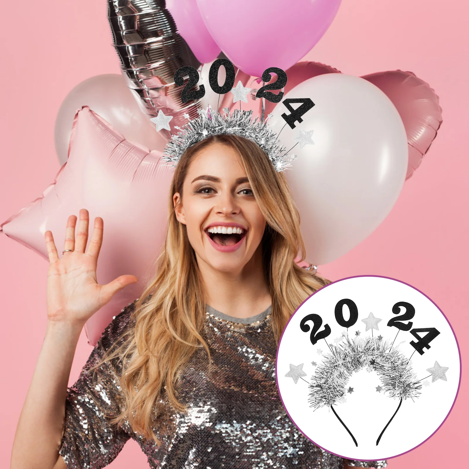 

Glitter Headbands Women Headpiece Halo Holiday Star New Year 2024 Metallic Line